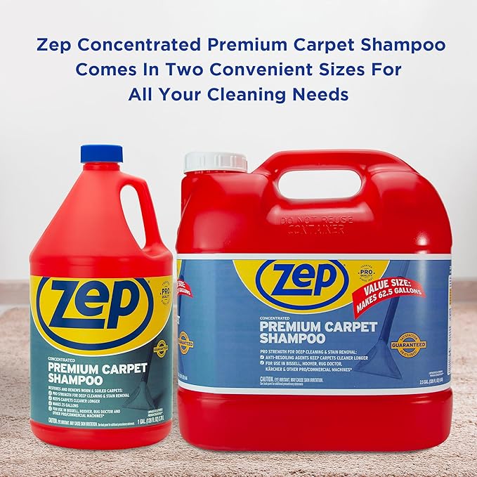 Zep Premium Carpet Cleaner Shampoo - 1 Gallon (Case of 2) ECZUPXC1282 - Pro Strength Deep Cleaning and Stain Removal, Restores and Renews Worn and Soiled Carpets