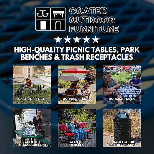 COATEDOUTDOORFURNITURE RFT-P-BLK Heavy Duty Round Trash Receptacle with Flat Top, Liner Included, 32 Gallon, Black, Made in America