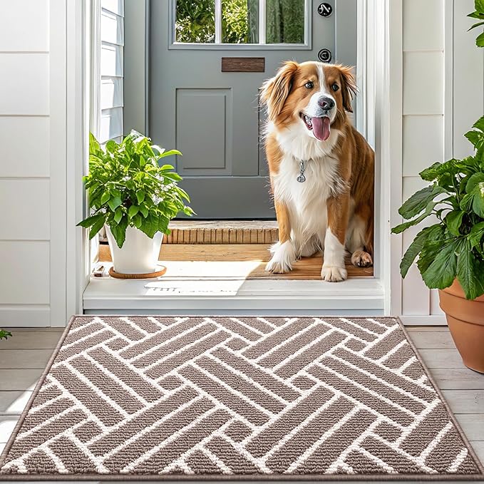 OLANLY Large Indoor Door Mat, 59x35 Inch, Dirt Resistant and Absorbent, Non-Slip Rubber Backing Floor Mats, Easy Clean Low-Profile Doormat for Entryway, Front Door, and Inside Entrance, Brown