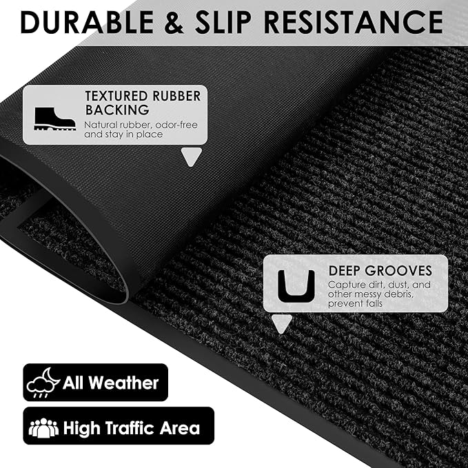 4′ x 7′ Front Door Mat Indoor Outdoor Entrance, Commercial Floor Mat Heavy Duty Dirt Trapper Entryway Doormat, Custom Size Non Slip Rubber Backing Welcome mat, Door Mat for High Traffic Area