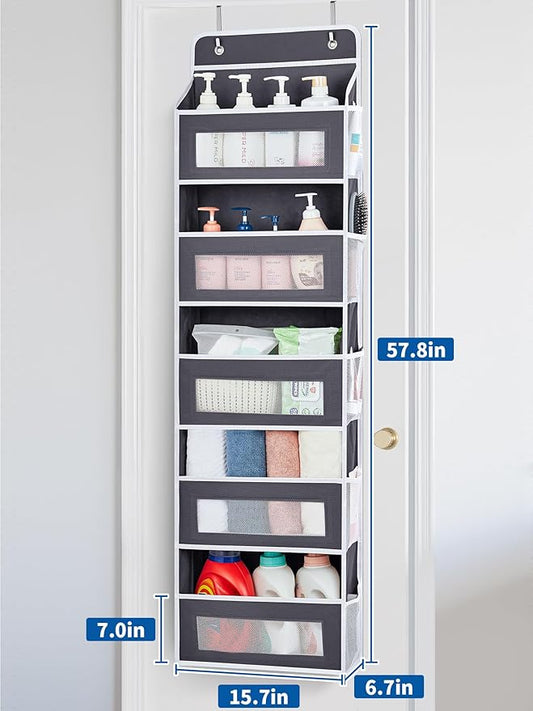 JARLINK Over The Door Organizer, 5 Shelf Door Hanging Organizer with 5 Large Pockets, 44 lbs Weight Capacity Hanging Storage for Bathroom, Bedroom, Nursery, RV, Pantry (Dark Grey)