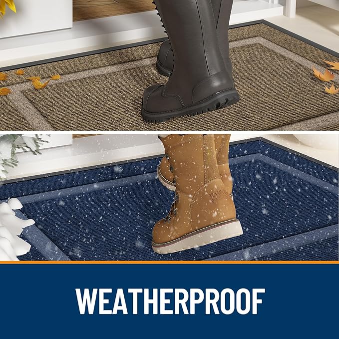 OLANLY Front Door Mat Indoor Outdoor Entrance, Waterproof All-Season, All-Weather Doormat, Sturdy Natural Rubber, Fade Resistant, Low Profile, Easy Clean Patio Porch Entryway Mat, 47x17, Dark Brown