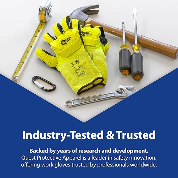 Quest Protective Apparel - High Visibility Cut Resistant Work Gloves - Puncture Resistant Safety Gloves for Men and Women X Large, 1 Pair