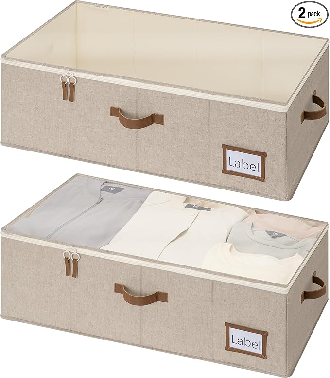 StorageWorks Under Bed Storage Bins, 10'' Underbed Storage Containers with Lid, 90L Clothes Organizer for Bedding, Blankets, Sweaters, Shoes, 2-Pack