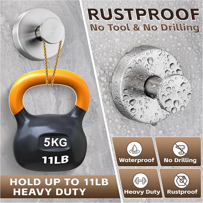 Reusable Heavy Duty Suction Cup Hooks for Kitchen/Bathroom/Shower - Wet-Proof Hooks for Towels, Robes, Loofah&Wreaths/No Drill Mounting on Glass, Tile, Metal (4, Brushed Nickel)