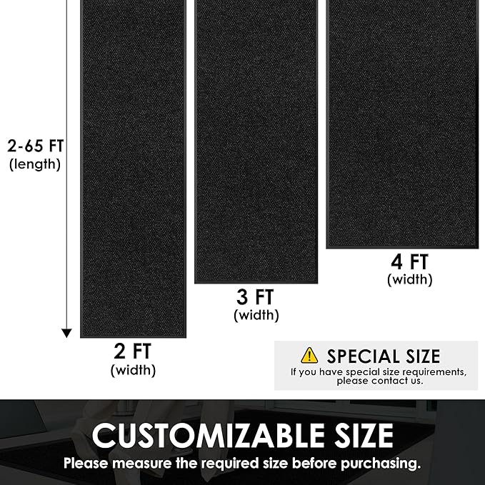 2′ x 40′ Front Door Mat Indoor Outdoor Entrance, Commercial Floor Mat Heavy Duty Dirt Trapper Entryway Doormat, Custom Size Non Slip Rubber Backing Welcome mat, Door Mat for High Traffic Area