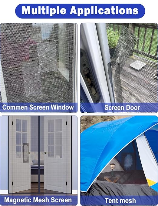 wohohoho Window Screen Repair Tape, 2 in X 40 FT (480IN) Gray Screen Patch Repair Kit, 3-Layer Strong Adhesive Invisible Screen Tape Mesh Repair for Windows, Doors Garage Mosquito Net Magnetic Screen