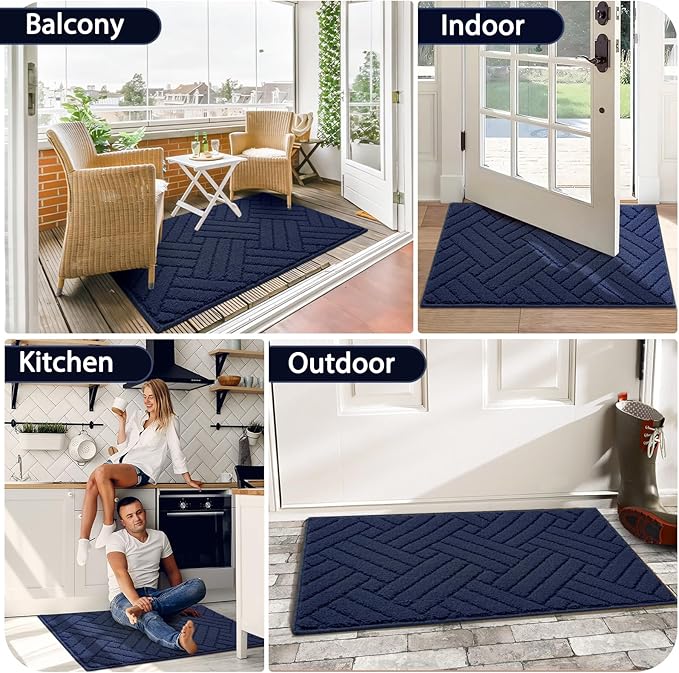 Door Mat Indoor Doormat, Entryway Rug Door Mats Non-Slip Rubber Backing, Low-Profile Entrance Rugs, Absorbent Resist Dirt Doormats Floor Door mat for Entryway,Blue 24"x36"