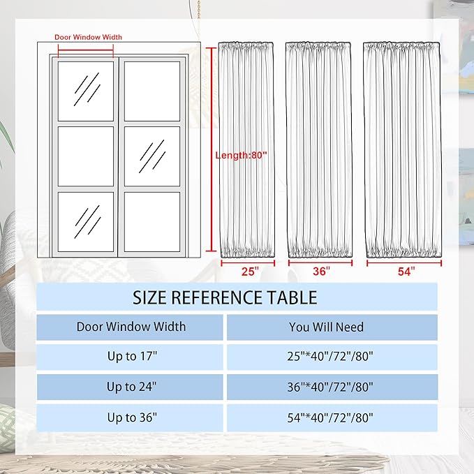 DWCN French Door Curtains – Rod Pocket Thermal Curtain for Doors with Glass Window, Kitchen and Patio Doors for Privacy, 36 X 80 Inches Long, 1 Curtain Panel with Tieback, Pure White