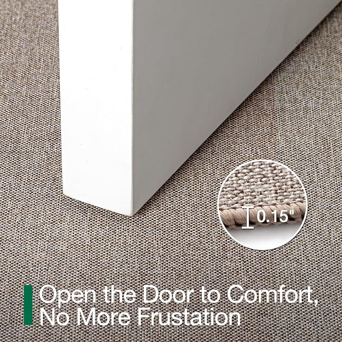 LUMI Ultra Thin Door Mat for Entryway, 32"x48" Low Profile Non Slip Rubber Backing Indoor Doormat, Easy Clean Welcome Entrance Mat for Inside House, Patio, Khaki