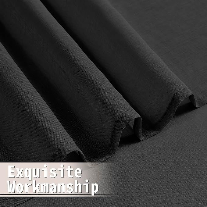 Tollpiz Sheer Linen Textured Curtain Sheers Doorway Light Filtering Voile French Door Rod Pocket Curtains Patio Glass Door, 54 x 63 inches Long, Black, Set of 1 Panel