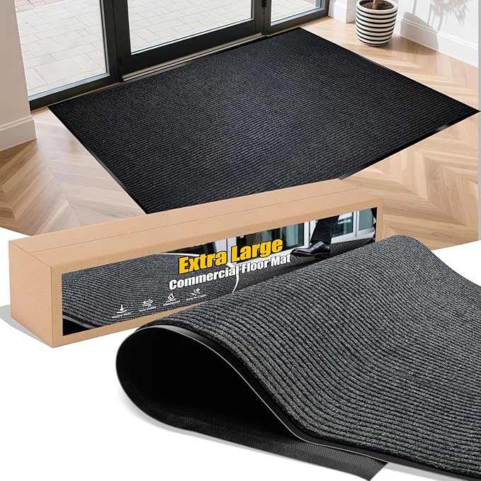 Entrance Mat for Home or Office - 3 x 5 Feet, Carpeted Indoor/Outdoor Entry Mat - Absorbent, Slip Resistant, Low-Profile, Easy to Clean, Rubber Entry Mat - Charcoal