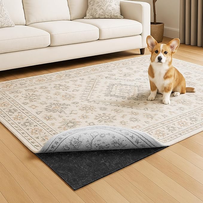 Warmstar 8x10 FT Non Slip Rug Pad,100% Waterproof Felt Rug Pad for Hardwood Floors,1/2” Thick Soft Carpet Pad with Natural Rubber Backing, Secure Grip & Floor Protection