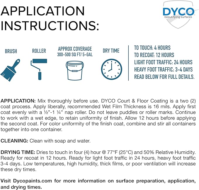DYCO Court & Floor Anti-Slip Coating - Slip-Resistant Pavement, Cement & Concrete Paint for Pickleball, Tennis & Basketball Courts, Exceeds ADA Standards for Safety Areas (Space Blue, 5 Gallons)