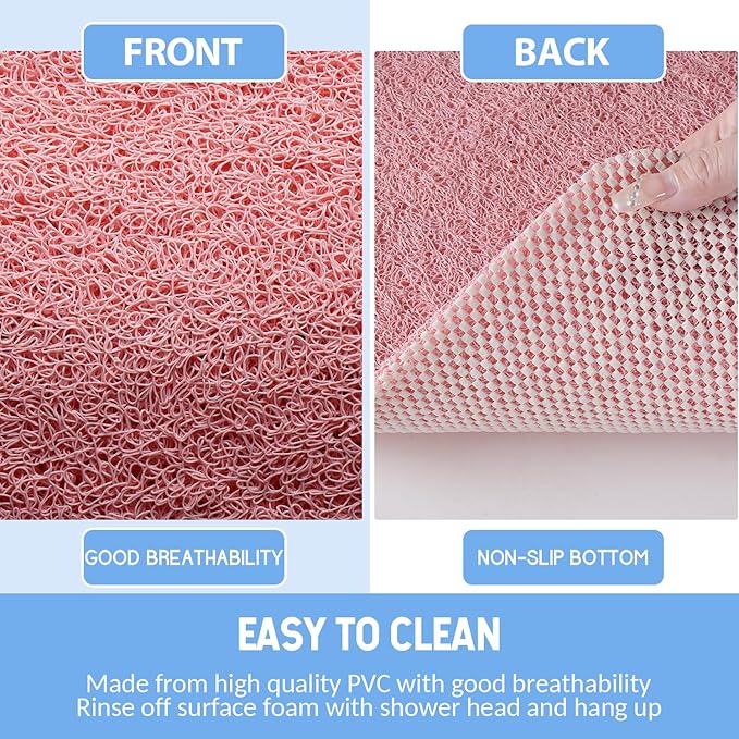 Non-Slip Bathtub Mat, Anti Slip Shower Mat, Fast Drying Bathtub Mats, Foot Scrubber Mat, Anti Slip Mat for Tub, Floor, Bathroom, Kitchen, Home, Hotel (Pink 24"×16")