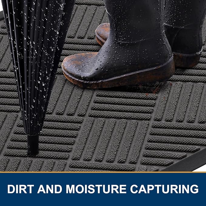Smiry Front Door Mat Outside Entrance, Heavy Duty Outdoor Indoor Natural Rubber Doormat, Non Slip, Trap Dirt and Moisture, Easy Clean, Low Profile Patio Porch Entryway Mat, 59x23, Grey