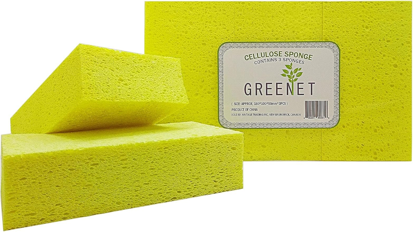 Large Natural Cellulose Cleaning Sponges (3-Pack) – Biodegradable, Absorbent, Multi-Use for Kitchen, Car & Home