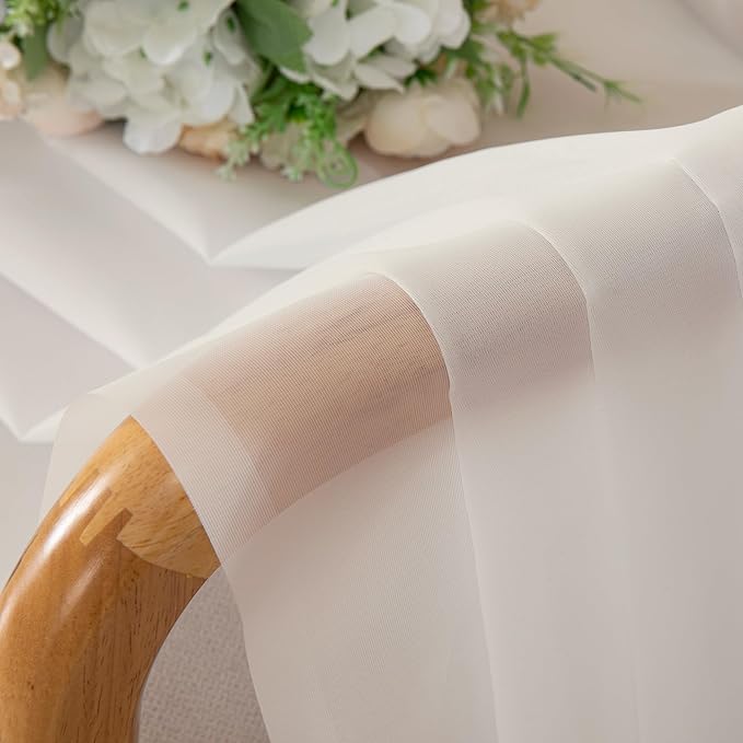 Chyhomenyc Sheer Curtains 72 Inch Length 2 Panels, Short Window Curtain Drapes Semi Transparent Voile Rod Pocket Curtains for Dining Bedroom Nursery Living Room, 42W x 72L inch, Ivory