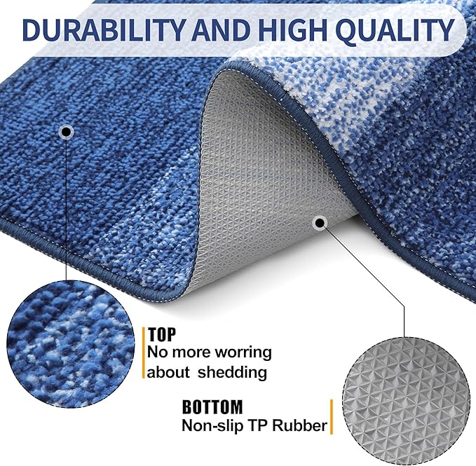 Kitinjoy Indoor Outdoor Door Mat, 36x24 Non-Slip Absorbent Dirt Trapper, Low-Profile Washable Inside Entrance Front Floor Mat, Sturdy Soft Entry Doormats for Entryway, Navy Blue