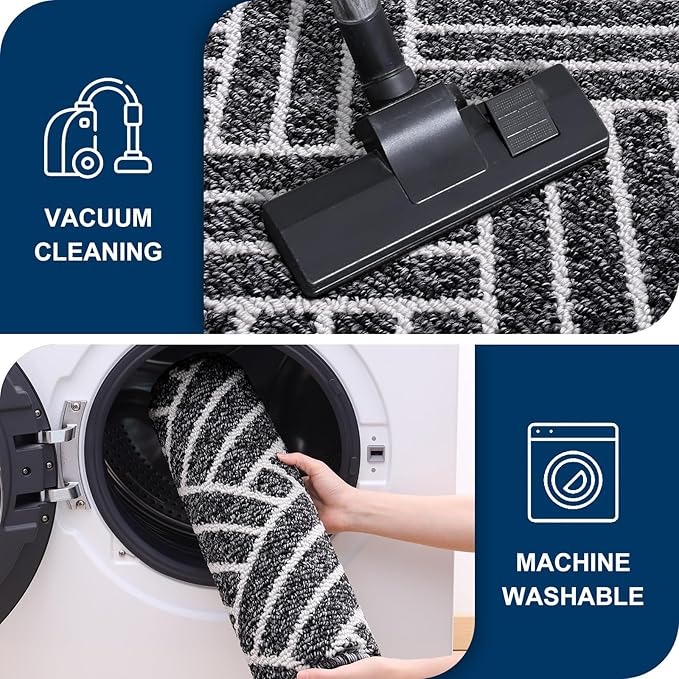 OLANLY Runner Indoor Door Mat, 59x23 Inch, Dirt Resistant and Absorbent, Non-Slip Rubber Backing Floor Mats, Easy Clean Low-Profile Doormat for Entryway, Front Door, and Inside Entrance, Black