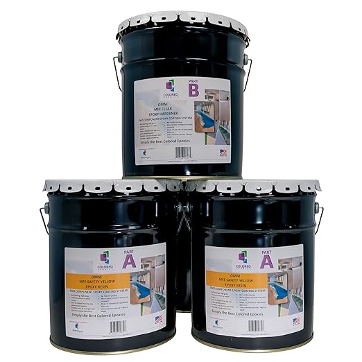 Colored Epoxies Safety Yellow Epoxy Resin Coating Made with Beautiful and Vibrant Pigments, 100% Solids, Concrete and Plywood. 15 Gallon