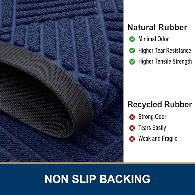 Smiry Front Door Mat Outside Entrance, Heavy Duty Outdoor Indoor Natural Rubber Doormat, Non Slip, Trap Dirt and Moisture, Easy Clean, Low Profile Patio Porch Entryway Mat, 71x23, Navy Blue