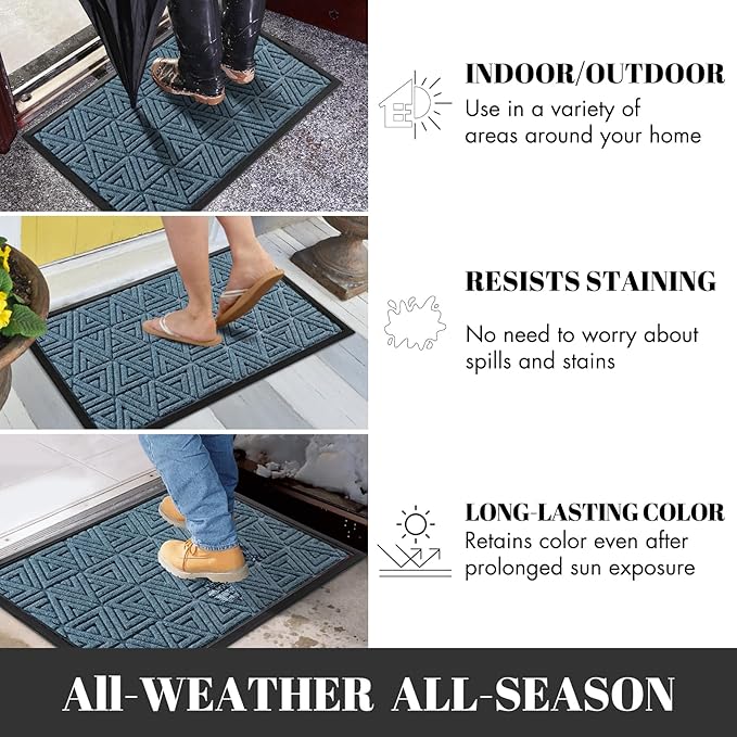Yimobra Large Door Mat 36x24, All-Weather Waterproof Non-Slip Welcome Matt Outdoor, Heavy Duty Non Slip Doormat for Entryway for Patio and Garage Indoor, Easy Clean, Mix Blue