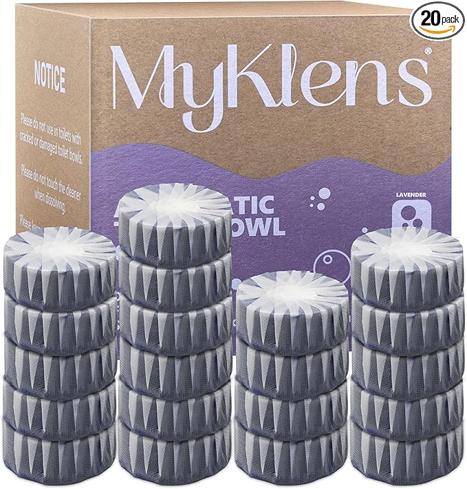 Toilet Bowl Cleaner Tablets, Automatic Toilet Bowl Cleaners, Long-Lasting Toilet Tabs Drop in Tank for Deodorizing & Descaling, Purple, 20 Packs