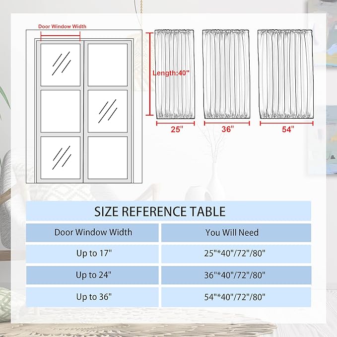 DWCN French Door Curtains – Rod Pocket Thermal Curtain for Doors with Glass Window, Kitchen and Patio Doors for Privacy, 25 X 40 Inch Length, 1 Curtain Panel with Tieback, Greyish White