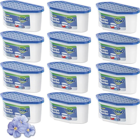 Moisture Absorbers, 12 Pack, Compact Dehumidifier for Closet, Efficient Humidity Absorber Boxes, Moisture Absorber for Closet, Odor Eliminator with Linen Fragrance, Dutch Blue, 6.4oz, 300ml