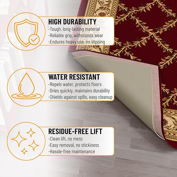 Ottomanson 2'7" x 12' Non-Slip Rug Pad Gripper 1/12 Inch Ultra Thin Dual Surface Felt + Rubber Gripper - Safe for All Floors, Cream