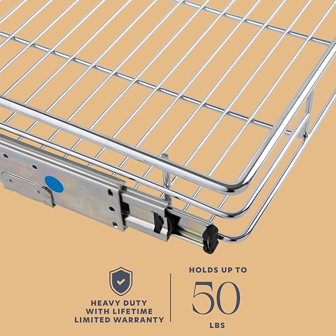 HOLDN’ STORAGE Pull Out Cabinet Organizer, Heavy Duty Caddy w/Lifetime Limited Warranty -22”W x 21”D - Requires At Least 23-1/4” Cabinet Opening, Steel Metal Cabinet Drawers Slide Out, Chrome