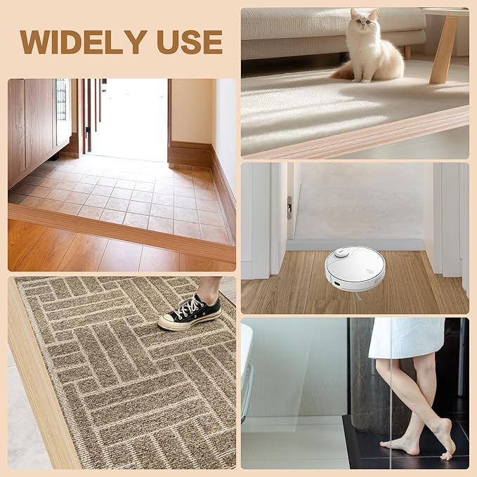 Floor Transition Strip Vinyl Door Threshold Ramp Self Adhesive Carpet Edging Strip Doorway Edge Trim, Overlap Edge Reducer for Laminate Carpet, Floor, Tile (Yellow Wood, 2/5" to 3/5", 3.3Ft)