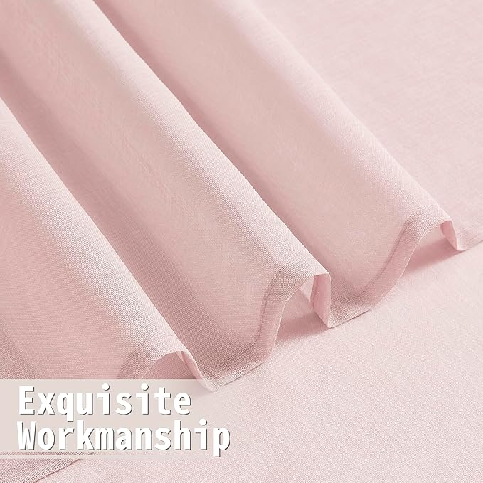 Tollpiz Sheer Door Curtains Closet Linen Textured Curtain Sheers Doorway Light Filtering Voile French Door Rod Pocket Curtains Patio Glass Door, 54 x 63 inches Long, Pink, Set of 1 Panel