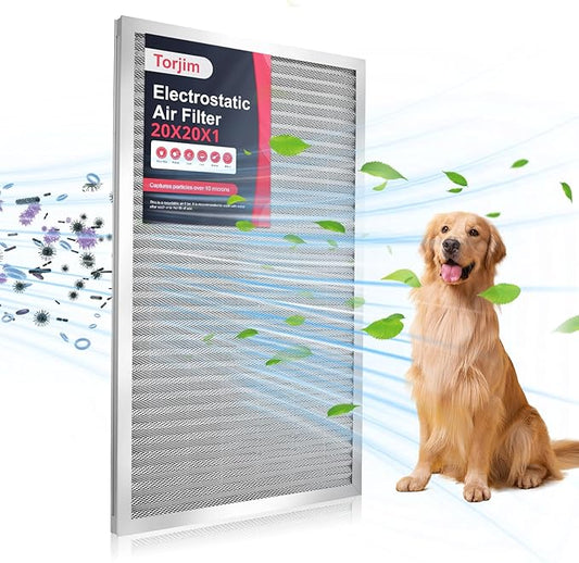 Torjim 20x20x1 MERV8 Washable & Reusable Electrostatic Air Filter - AC/HVAC Furnace Filter, Permanent, Breathe Fresher, Easy Install
