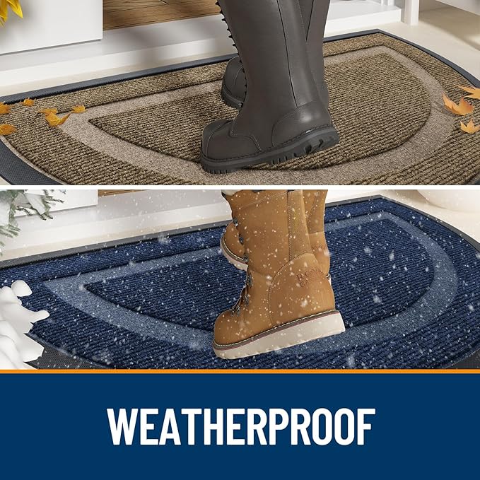 OLANLY Half Circle Door Mat Indoor Outdoor Entrance Welcome, Waterproof All-Season, All-Weather Doormat, Sturdy Natural Rubber, Low Profile, Easy Clean Patio Porch Entryway Mat, 47x32, Wine Red