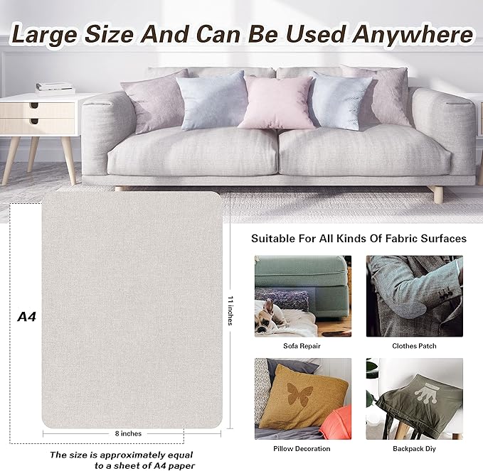 KING MOUNTAIN Fine Linen Repair Patches, Self-Adhesive Linen Fabric Patches, 8X11 inch Extra Size, Multi Color, Can be Used for Linen Sofa Repair and Linen Clothes Repair(Beige,8" x 11")