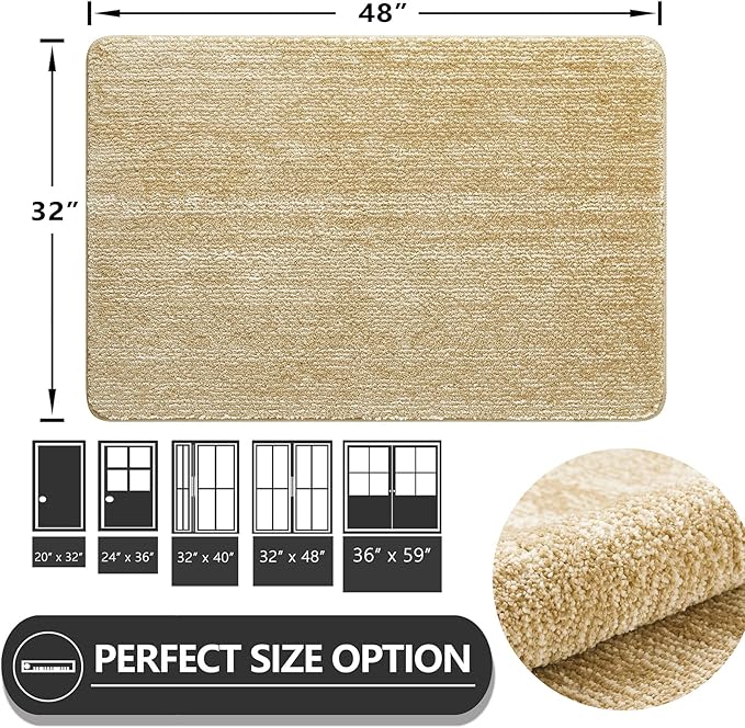 REFETONE Indoor Doormat, Front Door Mat 32"x48" Absorbent Rubber Backing Non Slip Back Door Mats, Washable Low-Profile Inside Floor Mat Door Rugs for Entryway, Resist Dirt Mud Mat for Dogs, Brown