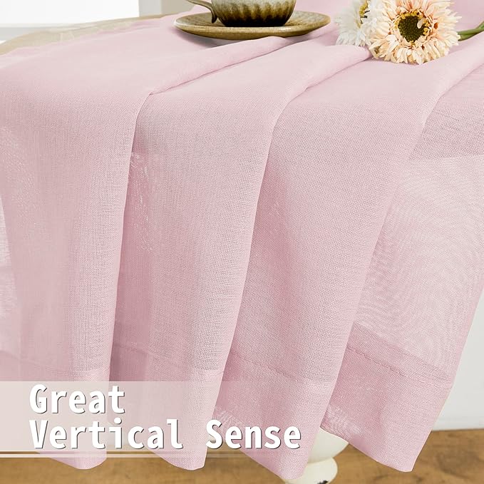 Tollpiz Small Sheer Linen Textured Curtain Sheers Doorway Light Filtering Voile French Door Rod Pocket Curtains, 25 x 40 inches Long, Pink, Set of 1 Panel