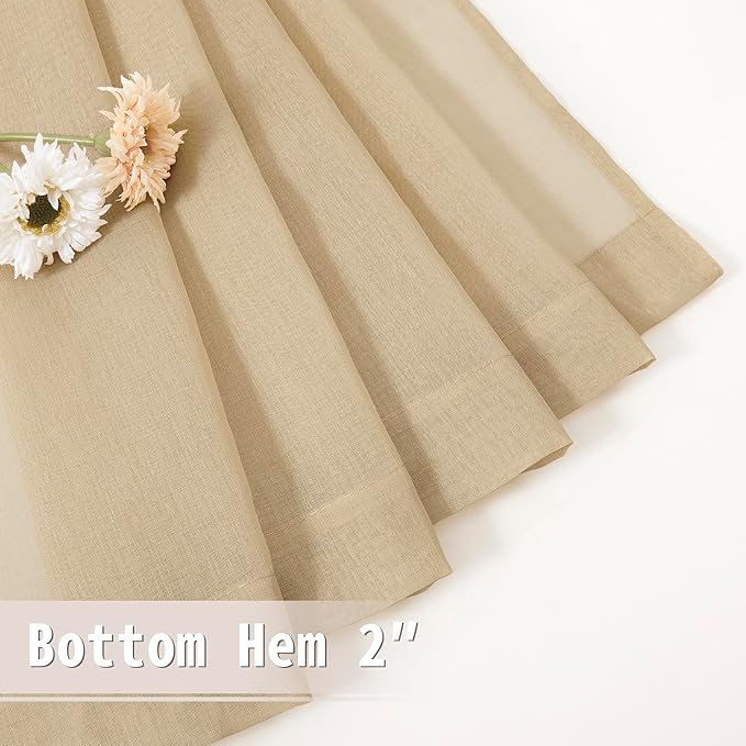 Tollpiz Sheer Door Curtains Closet Linen Textured Curtain Sheers Doorway Light Filtering Voile Patio Glass Door Rod Pocket Curtains French Door, 54 x 80 inches Long, Beige, Set of 1 Panel