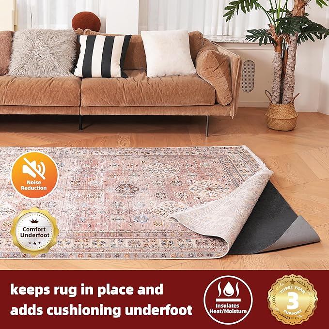BAGAIL Felt and Natural Rubber Backing Rug Pads 1/4” Thick, Round 8 Ft Non Slip Carpet Gripper Keep Rugs in Place, Under Area Rug Protective Cushioned Pads, Carpet Runners, Hardwood Floors Protection