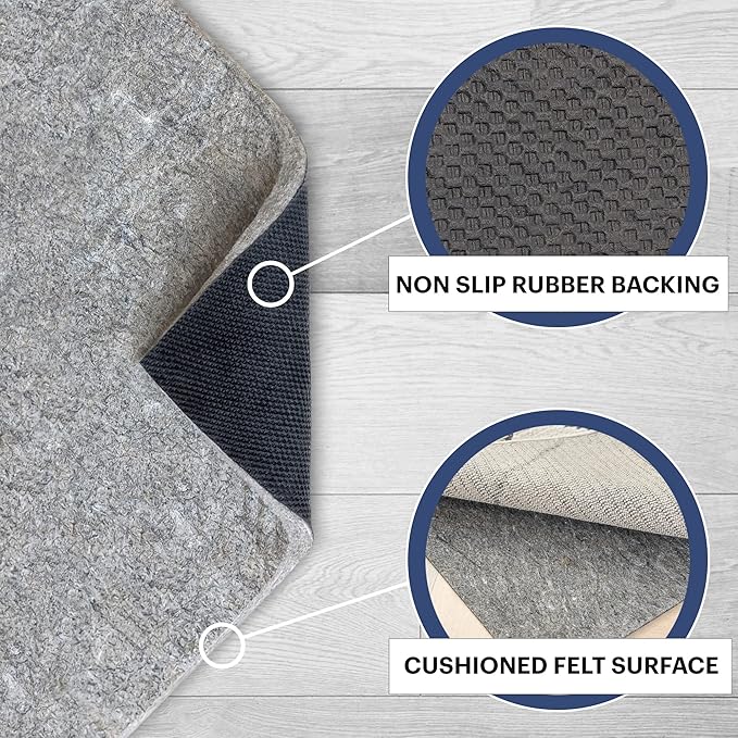 RUGPADUSA - Dual Surface - 5'x7' - 3/8" Thick - Felt + Rubber - Enhanced Non-Slip Rug Pad - Adds Comfort and Protection - for Hard Surface Floors