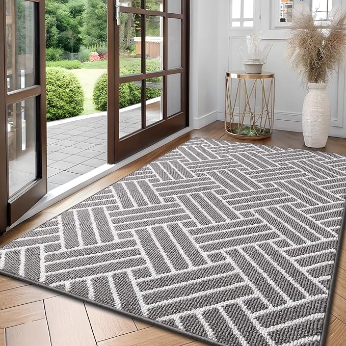 OLANLY Large Indoor Door Mat, 59x35 Inch, Dirt Resistant and Absorbent, Non-Slip Rubber Backing Floor Mats, Easy Clean Low-Profile Doormat for Entryway, Front Door, and Inside Entrance, Grey