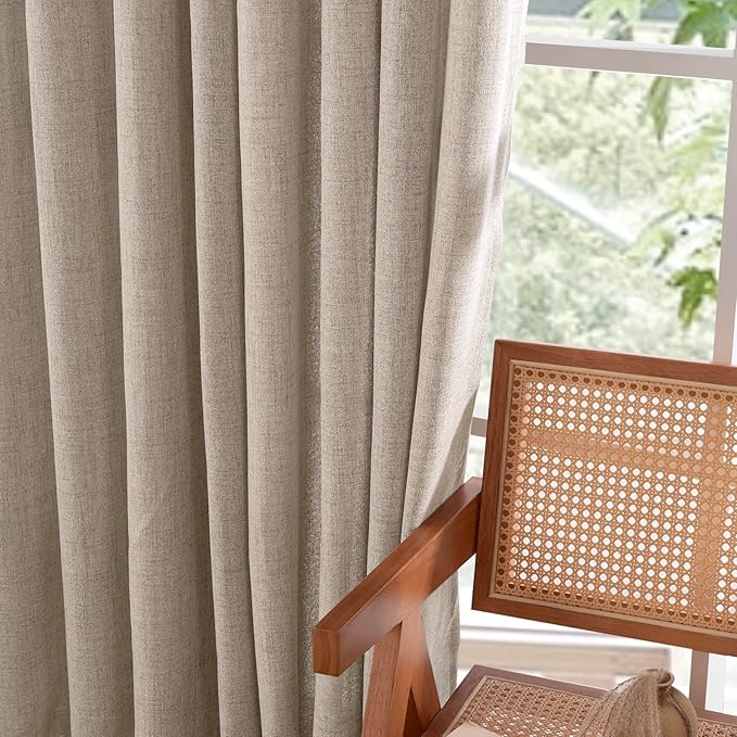 YoungsTex Dark Oatmeal Linen Semi Sheer Curtains 2 Panels for Living Room - Tan Window Drapes Light Filtering with Back Tab Rod Pocket Privacy for Farmhouse Bedroom, 52 X 72 Inch