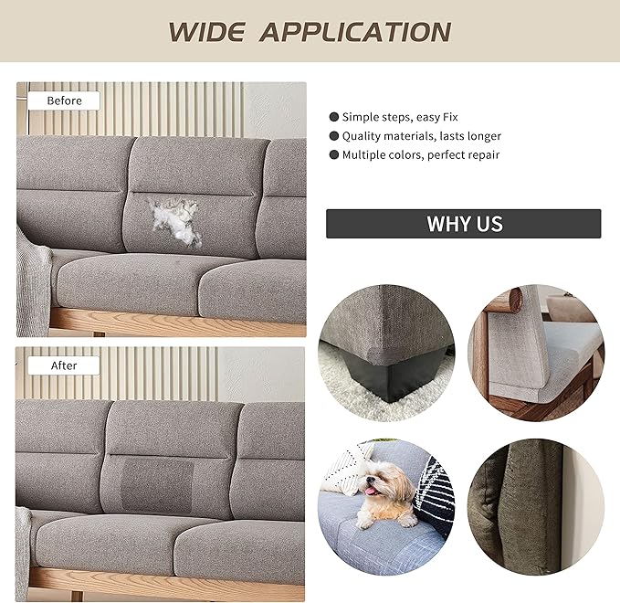 KING MOUNTAIN Fine Linen Repair Patches, Self-Adhesive Fabric, 8X11 Inch 2 PCS, Multi Color, for Sofa and Clothes (Charcoal Black)