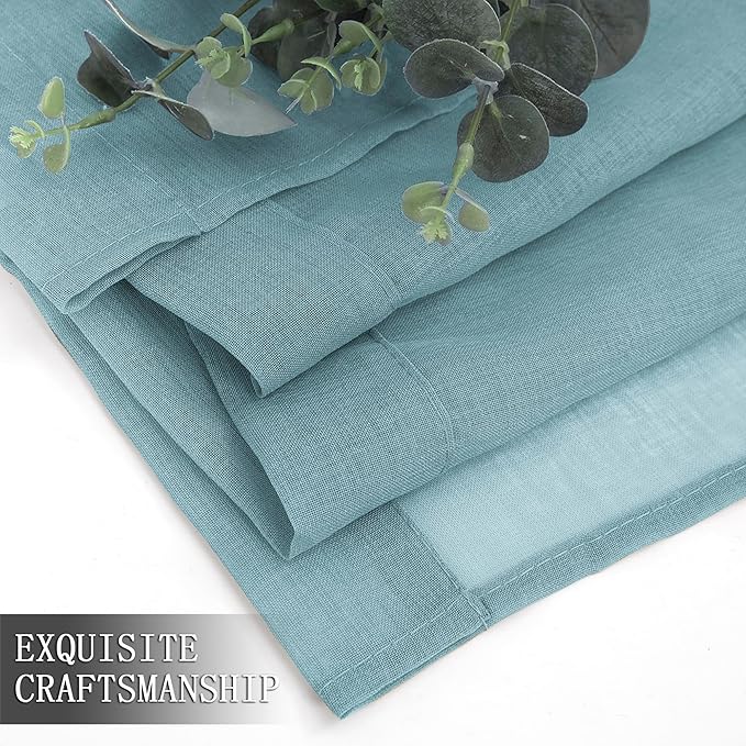 Tollpiz Short Sheer Curtain Living Room Linen Textured Curtains Sheer Light Filtering Voile Rod Pocket Curtain for Bedroom, 38 x 54 inches Long, Dusty Blue, Set of 2 Panels
