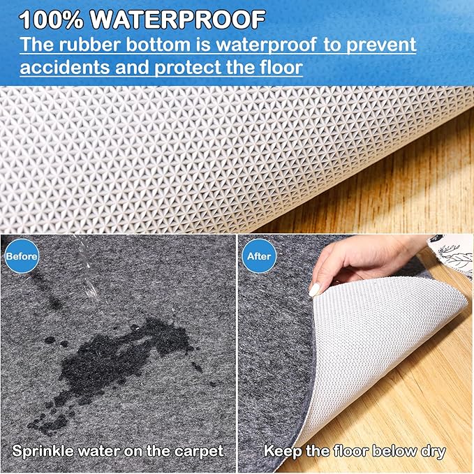 Non-Slip Rug Pads 7 x 10ft, 100% Waterproof Extra Large Area Rugs Non Skid Rug Pad for All Floors and Finishes Durable Hardwood Floor Protective Felt Keeps Rugs in Place, Safe and Secure