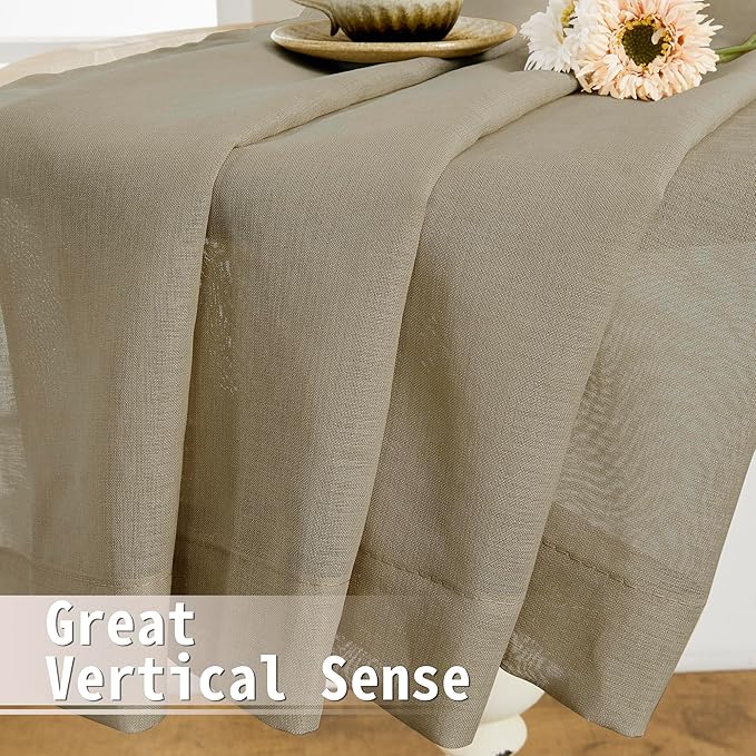 Tollpiz Sheer Door Curtains Closet Linen Textured Curtain Sheers Doorway Light Filtering Voile Patio Glass Door Rod Pocket Curtains French Door, 54 x 80 inches Long, Taos Taupe, Set of 1 Panel