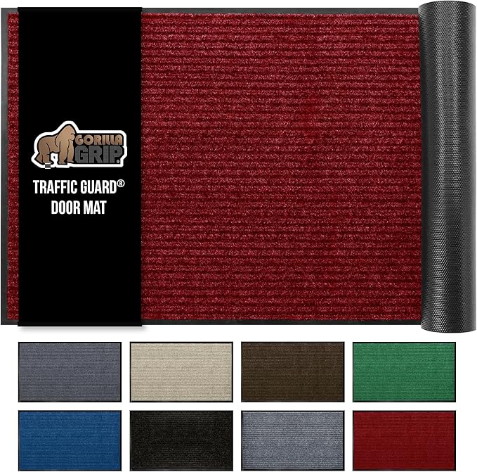 GORILLA GRIP Traffic Guard Door Mat, 59x24, Heavy Duty Welcome Mats, Commercial Office Space Doormat, Waterproof, Fade Resistant, Strong Rubber Backing, Low Profile, Shoe and Boot Scraper, Red