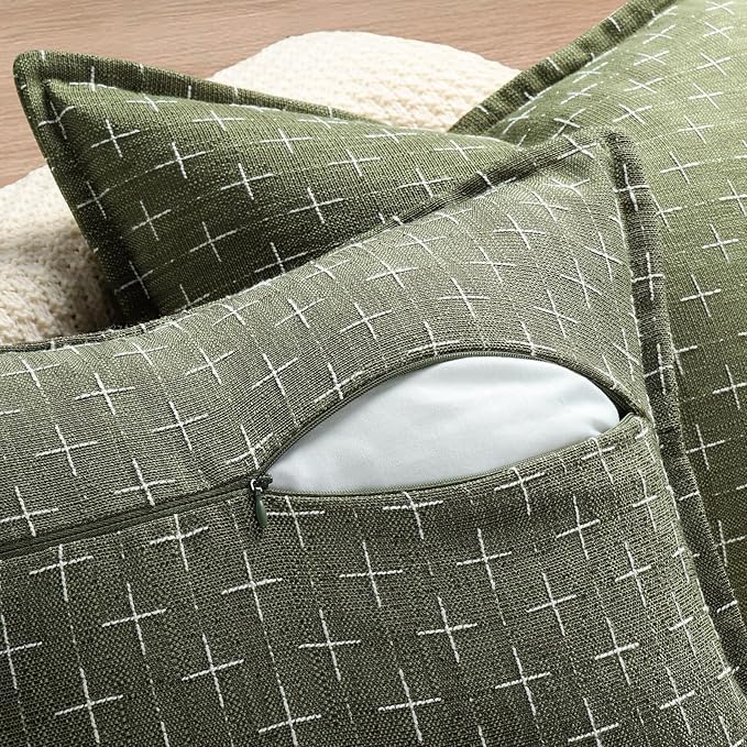 ZWJD Pillow Covers 16x16 Set of 2 Soft Polyester Textured Pillow Covers with Stylish Flange Edge Cozy Farmhouse Throw Pillows for Couch Bed Sofa Living Room